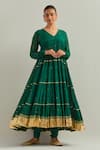 Shop_Ikshita Choudhary_Green Chanderi, Organza Embroidery V-neck Anarkali Set _Online_at_Aza_Fashions
