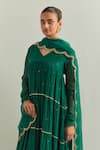 Ikshita Choudhary_Green Chanderi, Organza Embroidery V-neck Anarkali Set _at_Aza_Fashions