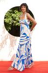 Zwaan_Blue Satin Halter Neck Moana And White Print Dress _Online_at_Aza_Fashions