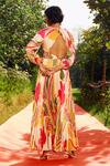 Shop_Zwaan_Beige Satin V-neck Gigi Printed Maxi Dress _at_Aza_Fashions