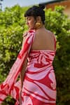 Shop_Zwaan_Red Satin Sweetheart Neck Giselle Dress With Scarf _at_Aza_Fashions