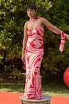 Buy_Zwaan_Red Satin Sweetheart Neck Giselle Dress With Scarf _at_Aza_Fashions