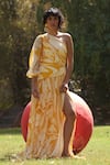 Buy_Zwaan_Yellow Silk, Shantoon Asymmetric Celine Dress _at_Aza_Fashions