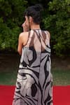 Zwaan_Black Organza, Shantoon Halter Neck And White Abstract Print Dress _Online_at_Aza_Fashions