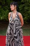 Buy_Zwaan_Black Organza, Shantoon Halter Neck And White Abstract Print Dress _Online_at_Aza_Fashions