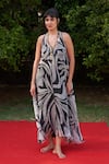 Buy_Zwaan_Black Organza, Shantoon Halter Neck And White Abstract Print Dress _at_Aza_Fashions