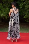 Shop_Zwaan_Black Organza, Shantoon Halter Neck And White Abstract Print Dress _at_Aza_Fashions