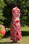Shop_Zwaan_Red Linen, Satin Collared And Pink Print Dress _at_Aza_Fashions