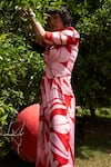 Buy_Zwaan_Red Linen, Satin Collared And Pink Print Dress _Online_at_Aza_Fashions