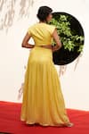 Shop_Zwaan_Yellow Linen, Shantoon Embroidery V-neck Lola Dress _at_Aza_Fashions