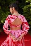 Shop_Zwaan_Red Silk, Shantoon V-neck Sylvie Printed Top And Pant Set _at_Aza_Fashions
