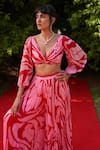 Buy_Zwaan_Red Silk, Shantoon V-neck Sylvie Printed Top And Pant Set _Online_at_Aza_Fashions