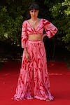 Buy_Zwaan_Red Silk, Shantoon V-neck Sylvie Printed Top And Pant Set _at_Aza_Fashions