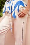 Zwaan_Blue Linen, Satin V-neck And White Print Top & Pant Set _at_Aza_Fashions