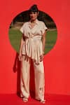 Buy_Zwaan_Ivory Linen, Satin Embroidery Collared Stella Shirt And Pant Set _at_Aza_Fashions