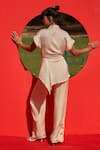 Shop_Zwaan_Ivory Linen, Satin Embroidery Collared Stella Shirt And Pant Set _at_Aza_Fashions