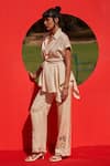 Shop_Zwaan_Ivory Linen, Satin Embroidery Collared Stella Shirt And Pant Set _Online_at_Aza_Fashions