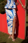 Buy_Zwaan_Blue Linen, Shantoon, Satin Square Neck And White Printed Peplum Corset Set _Online_at_Aza_Fashions
