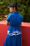 Zwaan_Blue Cotton Satin Embroidery Collared Faye Top And Skirt Set _Online_at_Aza_Fashions