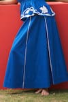 Shop_Zwaan_Blue Cotton Satin Embroidery Collared Faye Top And Skirt Set _Online_at_Aza_Fashions