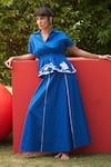 Buy_Zwaan_Blue Cotton Satin Embroidery Collared Faye Top And Skirt Set _at_Aza_Fashions