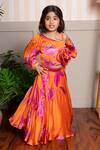 Buy_Kirti Agarwal - Pret N Couture_Orange Organza, Satin Fabric Flowers Designer Vibrant Lehenga Set 
