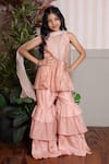 Buy_Kirti Agarwal - Pret N Couture_Peach Chanderi, Organza Embroidery Peplum Kurta Sharara Set _at_Aza_Fashions