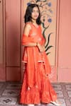 Shop_Kirti Agarwal - Pret N Couture_Orange Chanderi, Organza Embroidery Kurta Sharara Set _Online_at_Aza_Fashions