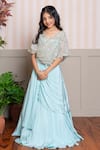 Buy_Kirti Agarwal - Pret N Couture_Aqua Crepe, Organza Sequins, Embroidery, Sea Green Designer Top And Lehenga Set _Online_at_Aza_Fashions