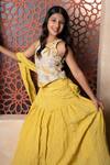 Buy_Kirti Agarwal - Pret N Couture_Yellow Tissue, Silk Embroidery Crush Lehenga Set 