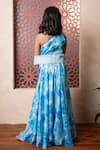 Shop_Kirti Agarwal - Pret N Couture_Blue Chinon, Crepe Beads, Sequins Ocean Printed Lehenga Set _at_Aza_Fashions