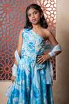 Buy_Kirti Agarwal - Pret N Couture_Blue Chinon, Crepe Beads, Sequins Ocean Printed Lehenga Set _Online_at_Aza_Fashions