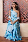 Shop_Kirti Agarwal - Pret N Couture_Blue Chinon, Crepe Beads, Sequins Ocean Printed Lehenga Set _Online_at_Aza_Fashions