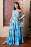 Buy_Kirti Agarwal - Pret N Couture_Blue Chinon, Crepe Beads, Sequins Ocean Printed Lehenga Set _at_Aza_Fashions