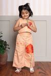 Buy_Kirti Agarwal - Pret N Couture_Orange Cotton Fabric Flowers, Beads, Gingham Print Top And Wide Legged Pant Set _at_Aza_Fashions