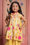 Kirti Agarwal - Pret N Couture_Yellow Linen Pom-poms, Tassels Floral Print Kurta Palazzo Set _Online_at_Aza_Fashions