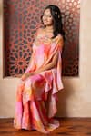 Buy_Kirti Agarwal - Pret N Couture_Pink Satin, Crepe, Organza Embroidery Vibrant Crop Top Cape Sharara Set _Online_at_Aza_Fashions