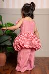 Shop_Kirti Agarwal - Pret N Couture_Red Cotton Applique, Fabric Flowers Gingham Peplum Top And Pant Set _at_Aza_Fashions