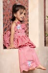 Buy_Kirti Agarwal - Pret N Couture_Red Cotton Applique, Fabric Flowers Gingham Peplum Top And Pant Set _Online_at_Aza_Fashions