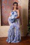 Buy_Kirti Agarwal - Pret N Couture_Blue Crepe, Organza Beads, Embroidery And White Designer Sharara Set _at_Aza_Fashions