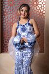 Shop_Kirti Agarwal - Pret N Couture_Blue Crepe, Organza Beads, Embroidery And White Designer Sharara Set _at_Aza_Fashions