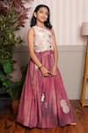Buy_Kirti Agarwal - Pret N Couture_Beige Silk, Tissue Embroidery, Tassels Designer Pink And Top Skirt Set _at_Aza_Fashions