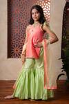 Buy_Kirti Agarwal - Pret N Couture_Orange Silk, Organza Embroidery And Green Tunic Sharara Set _at_Aza_Fashions