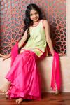 Buy_Kirti Agarwal - Pret N Couture_Green Silk, Cotton, Organza Embroidery Designer Pink And Tunic Sharara Set _Online_at_Aza_Fashions