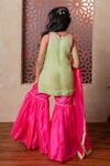 Shop_Kirti Agarwal - Pret N Couture_Green Silk, Cotton, Organza Embroidery Designer Pink And Tunic Sharara Set _at_Aza_Fashions