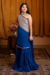Buy_Kirti Agarwal - Pret N Couture_Blue Crepe, Chiffon Sequins Royal Tunic Set _at_Aza_Fashions