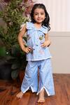 Buy_Kirti Agarwal - Pret N Couture_Blue Cotton Embroidery, Lace Gingham Top And Palazzo Set _at_Aza_Fashions