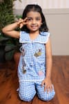 Shop_Kirti Agarwal - Pret N Couture_Blue Cotton Embroidery, Lace Gingham Top And Palazzo Set _Online_at_Aza_Fashions