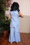 Shop_Kirti Agarwal - Pret N Couture_Blue Cotton Embroidery, Lace Gingham Top And Palazzo Set _at_Aza_Fashions