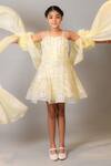 Shop_Kirti Agarwal - Pret N Couture_Yellow Net, Organza Sequins Designer Dress With Drape Sleeves _at_Aza_Fashions